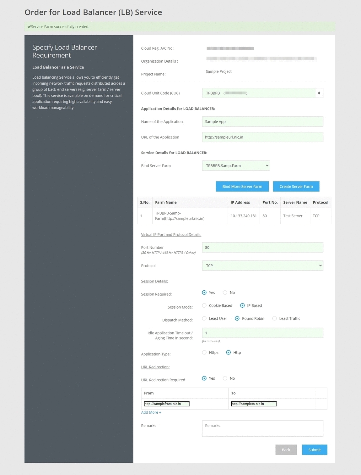 NICSI Cloud Services, Services Available on Cloud, Add Service Request Form